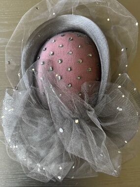 Whittall & Shon Vintage Burgundy & Black Fascinator Hat with Veil Sequins